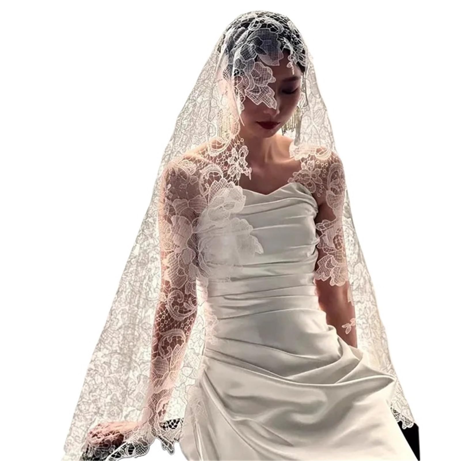 Brautschleier Brautschleier, Hochzeit, Haarschmuck, Damen-Haarschmuck, Verlobung, Kopfschmuck, Spitzenkante, elfenbeinfarbene Farbe, langer Schleier, Abschlussballkleid(1.8m)