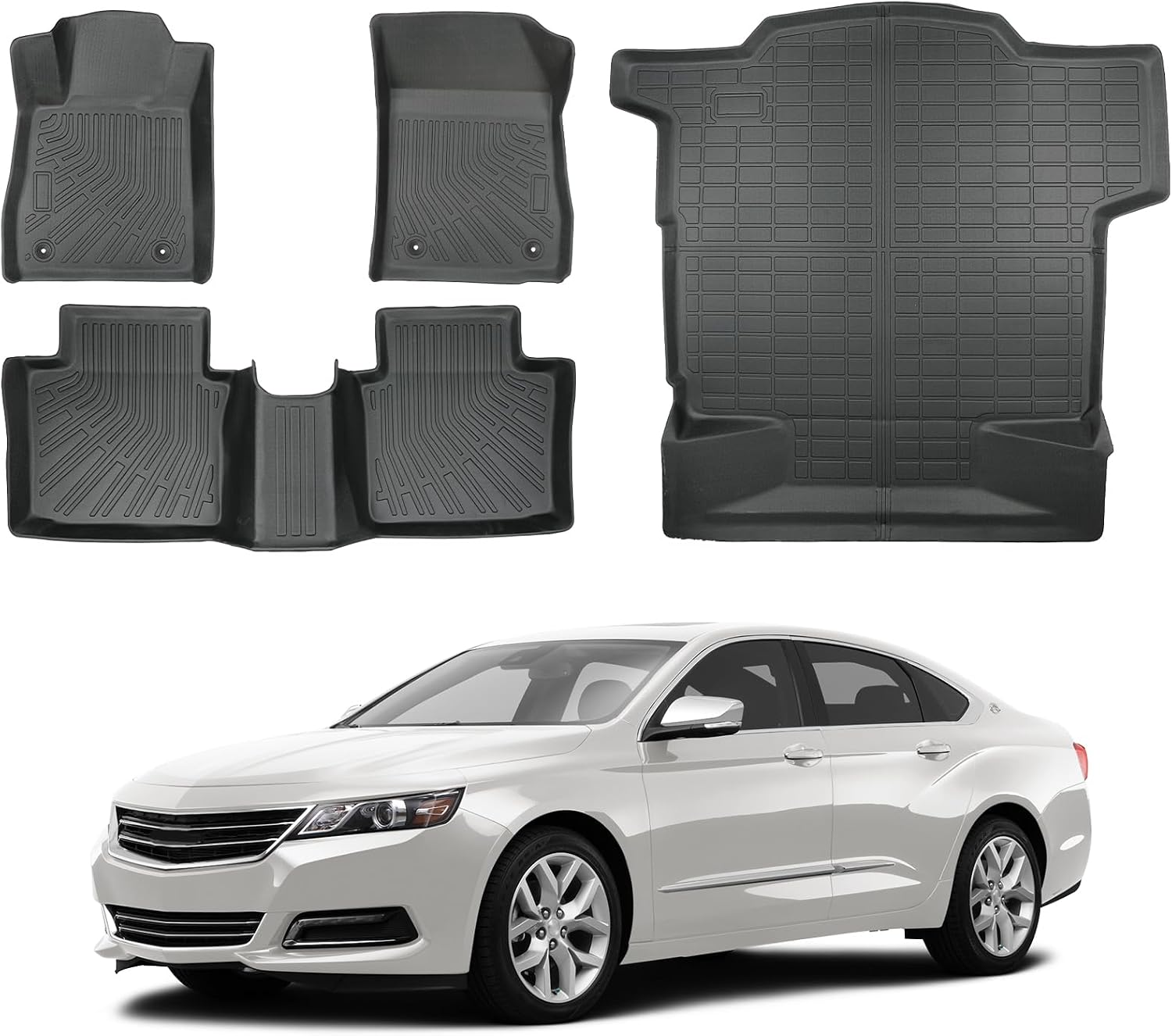 Car Floor Mats for Chevy Impala Gasoline 2014-2020,All Weather Protection TPE Full Set Durable Wear-Resistant Waterproof Custom Fit Odorless Accessories with Cargo Liner