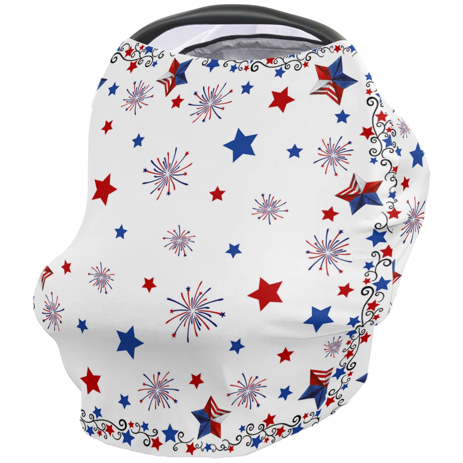 Nursing Cover for Breastfeeding Scarf, Blue and Red Stars Independence Day 4th of July Baby Car Covers Super Soft Multi Use for Canopy Shopping Cart Cover Blanket Stroller Cover