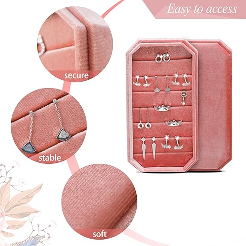 Vista 3 de HCJEBX Portable Velvet Jewelry Box Organizers Multifunction Jewelry Holder Earring Holder Travel Jewelry Box Suitable Gift For Women Or Girls (Pink)