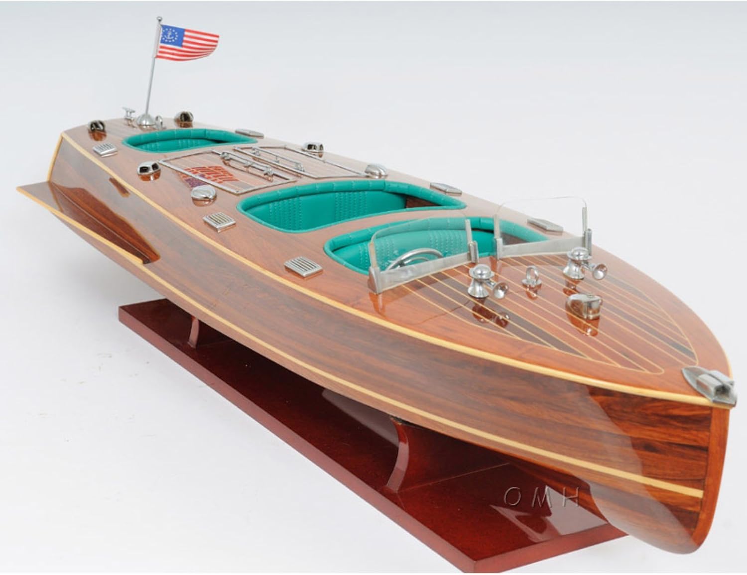 Old Modern Handicrafts Chris Craft Speedboat Model with Triple Cockpit - 100% Handcrafted from Mahogany with Intricate Detailing - 32.0L x 9.0W x 8.5H Inches