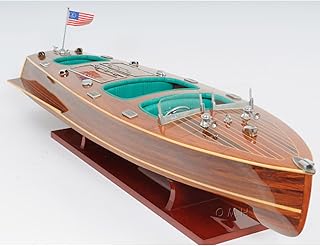 Old Modern Handicrafts Chris Craft Speedboat Model with Triple Cockpit - 100% Handcrafted from Mahogany with Intricate Detailing - 32.0L x 9.0W x 8.5H Inches