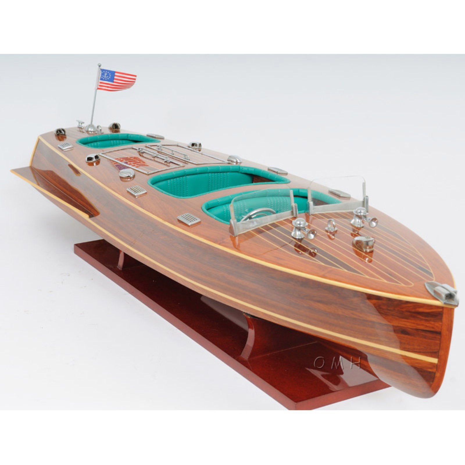 Old Modern Handicrafts Chris Craft Speedboat Model with Triple Cockpit - 100% Handcrafted from Mahogany with Intricate Detailing - 32.0L x 9.0W x 8.5H Inches