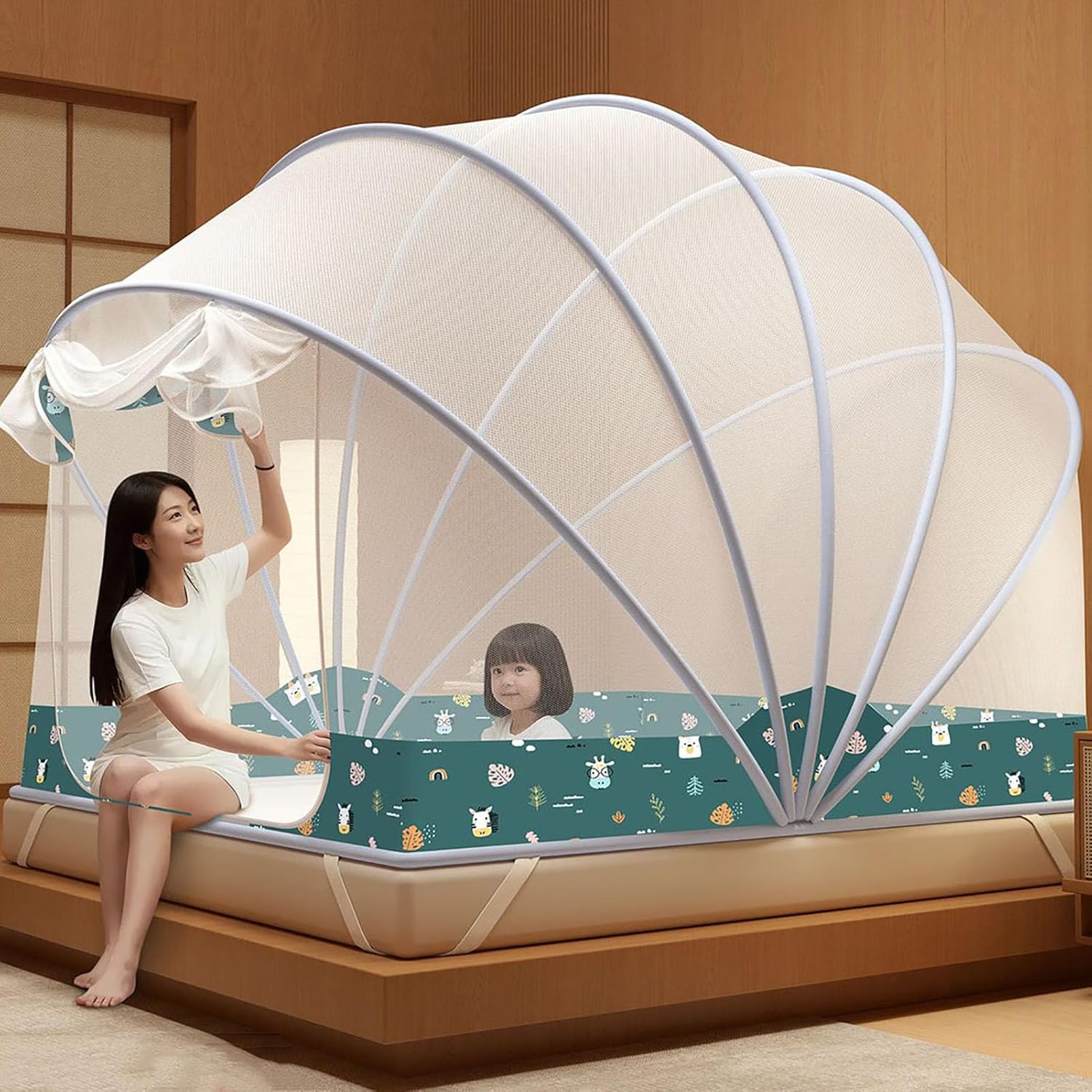 BK&MF Portable Foldable Pop-Up Bed Canopy, Fully Enclosed Anti-Fall Bed Tent with Net Bottom, Breathable Netting for Indoor Outdoor Travel Camping,F,King:160x190cm(63x75inch)