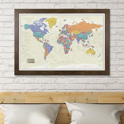 Vista 53 de Lienzo - Mapa de viaje personalizado Tan Oceans World Push Pin con marco negro