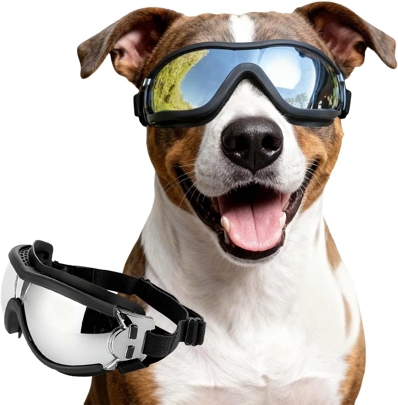 Dog Goggles Medium to Large Dog UV Sunglasses Windproof Anti-Dust Snowproof Pet Glasses with Elastic Straps, Black