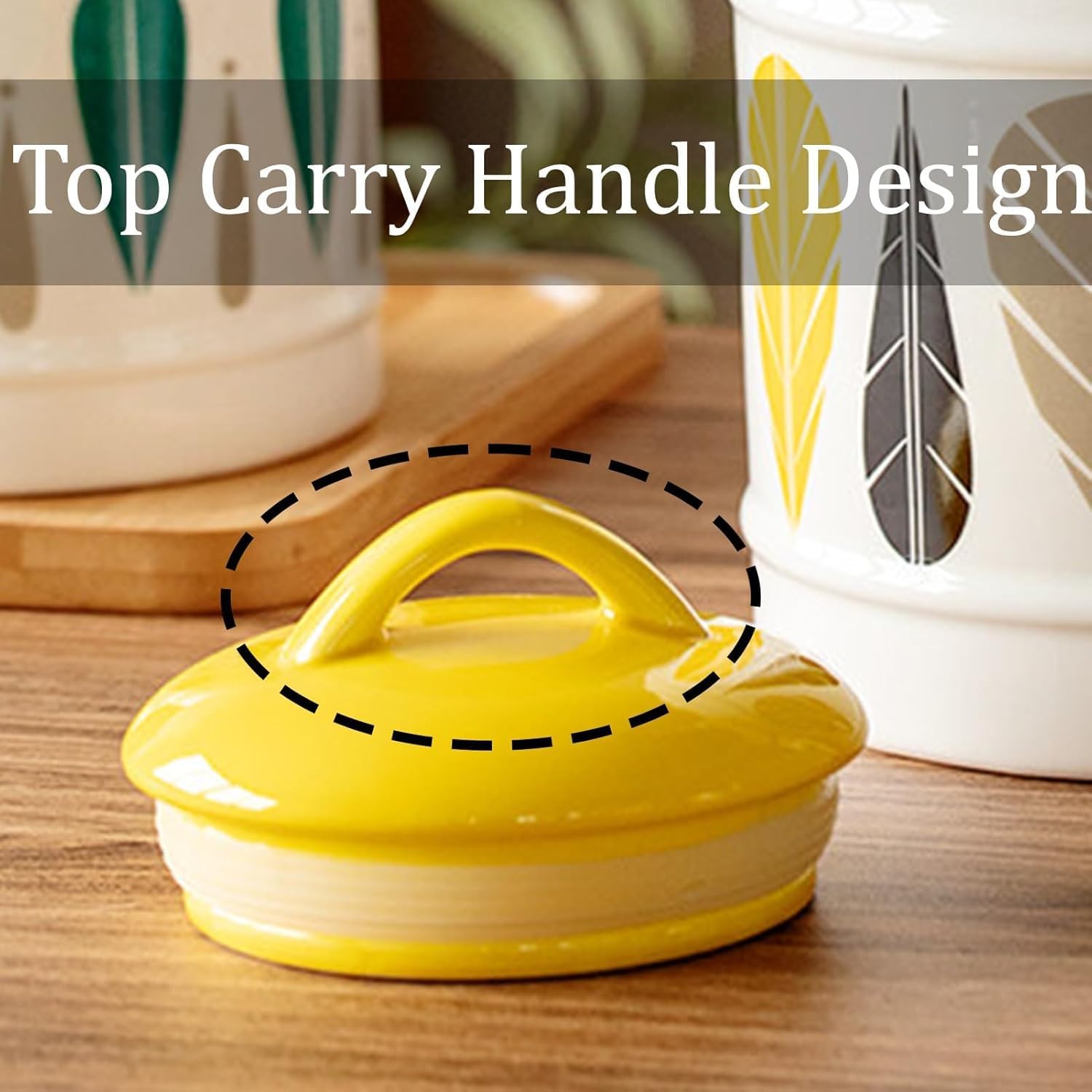 ELEFOCUS Ceramic Food Storage Container Airtight Kitchen Canister Decorations with Lids Kitchen Organizer(Shape3,4.2x5.7in/10.6x14.5cm)