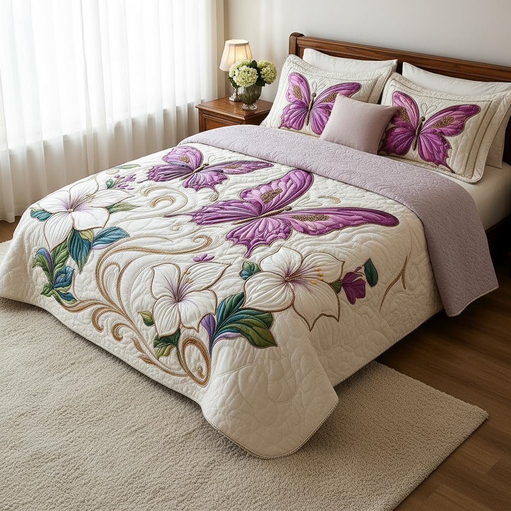 DECOR WELL 7d Bedsheet for Double Bed King Size with 2 Pillow Covers, Polycotton 220 TC Super Soft & Breathable, Wrinkle Free Purple Butterfly Printed Bedsheet Set (90x100 Inch)-image-45