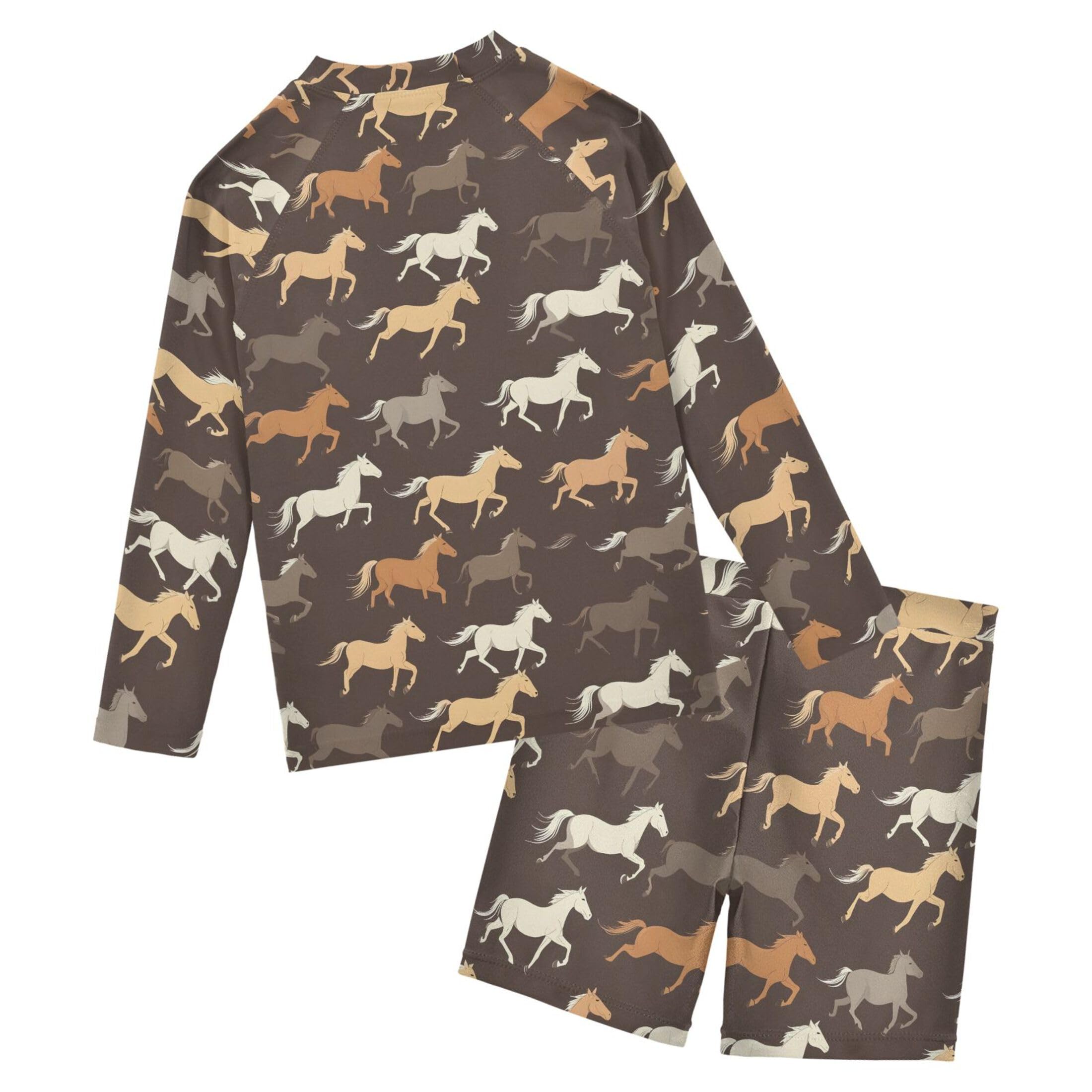 Brown Horse Animal Baby Boys' Toddler Long Sleeved Rashguard Swim Bathing Suit Set B0403612
