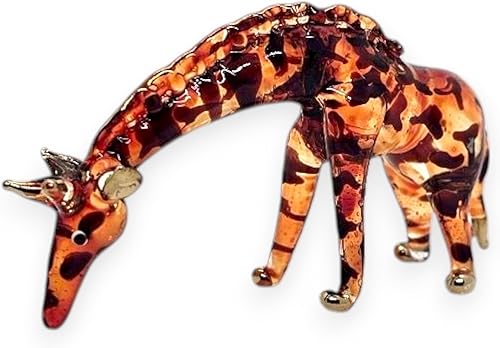 Miniatura 36 de WitnyStore Pequeña figura de jirafa marrón de 3 pulgadas con aspecto de pie – Miniatura soplada a mano pintada jirafas de vidrio pintado a mano