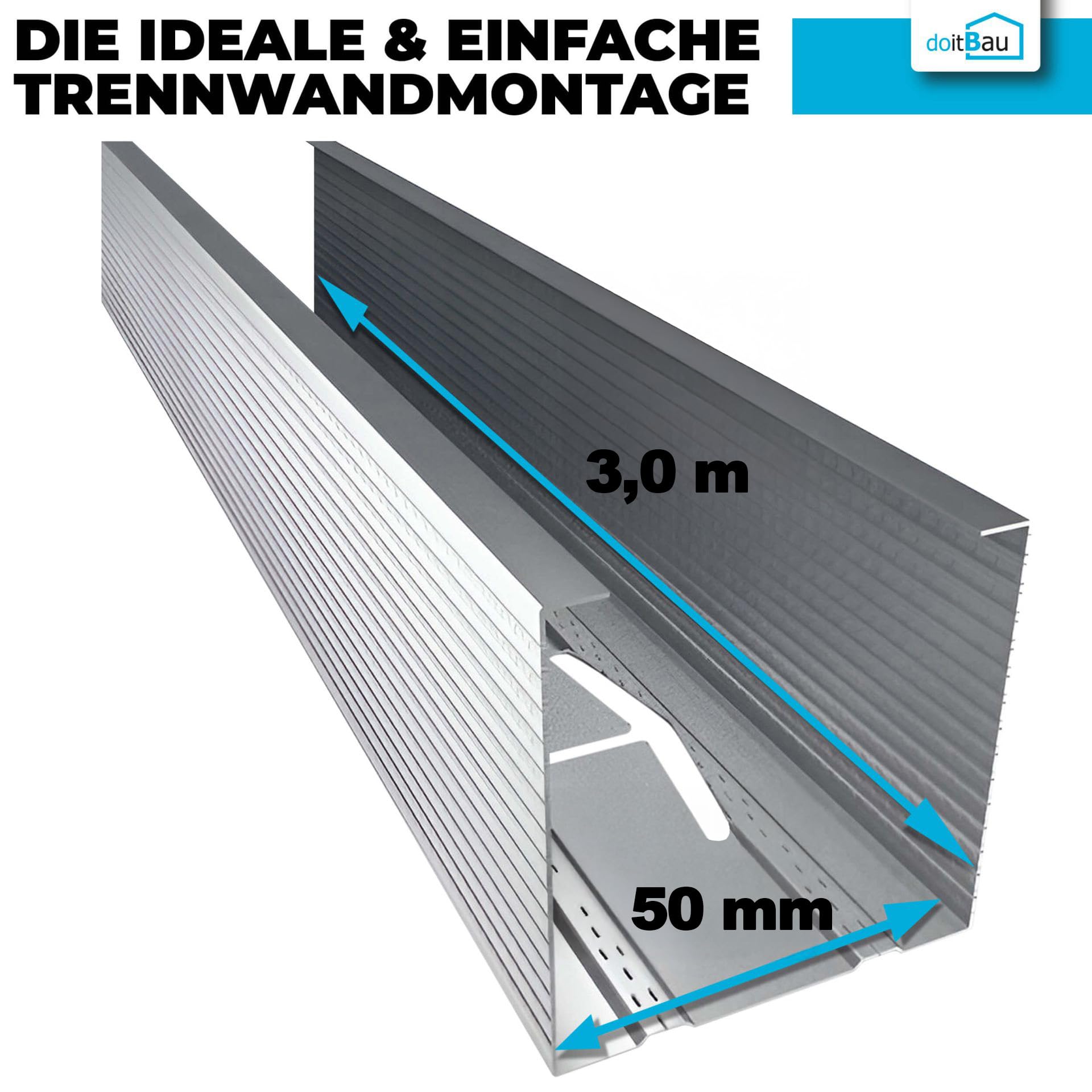 doitBau CW Ständerprofil aus Verzinktem Stahl für Trockenbau Unterkonstruktion, 50 x 3000 mm, 16 Stück, Gesamtlänge 48 m