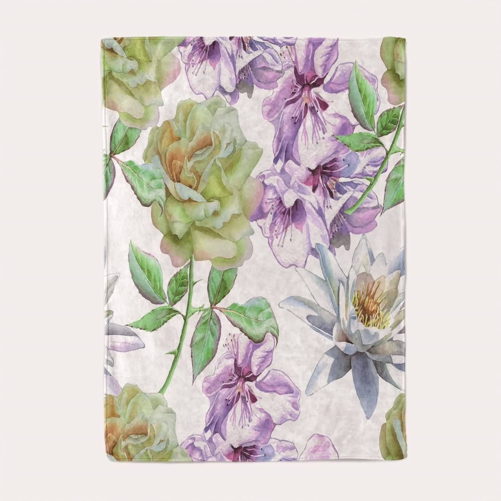 Kuscheldecke 150x200 Violett, Blanket Living Room Flanell Grün Blumenmuster Flanelldecke Weich Kuschelig Warm Wohndecke Sofa Bett Geschenk