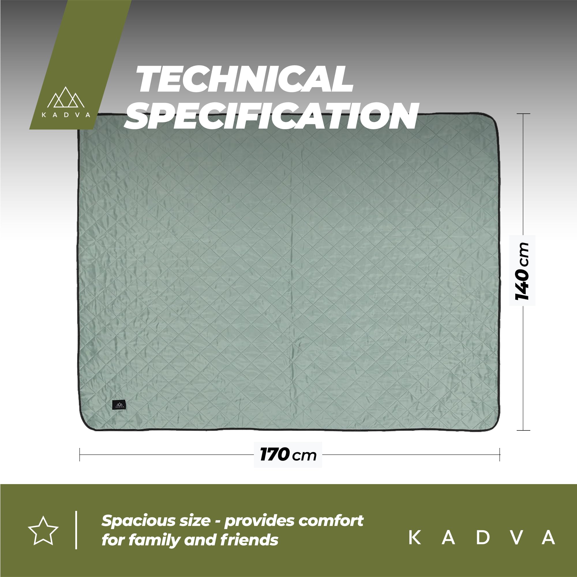 Koc piknikowy KADVA Rulo Szary Praktyczny Trwały i Komfortowy Koc Piknikowy Dla Rodziny i Przyjaciół 140 x 170 cm Wykonany z 100% Poliestru Idealny na Pikniki i Relaks Na Świeżym Powietrzu