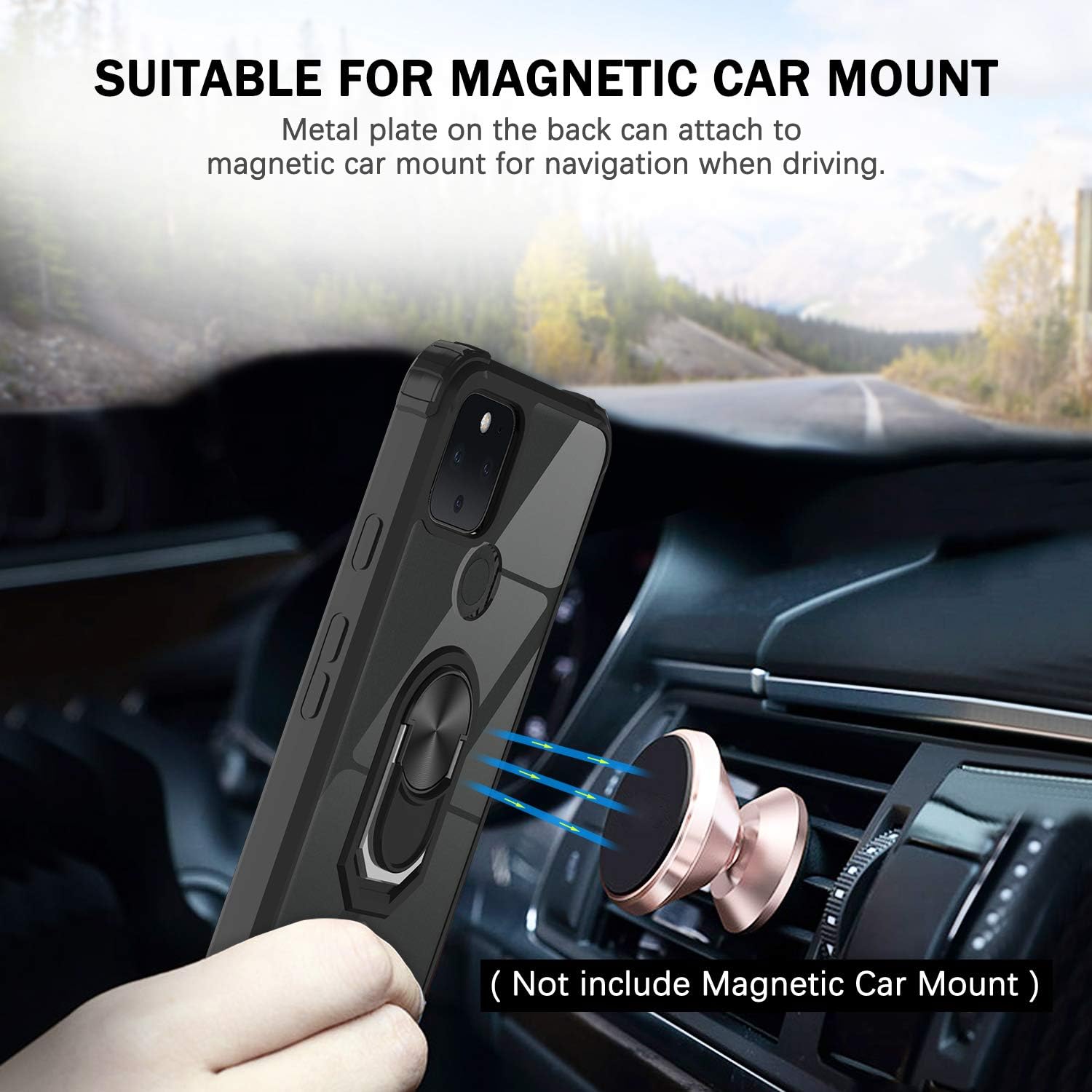 Google Pixel 4A 5G Case (Not Fit Pixel 4A) with 2PCS Tempered Glass Screen Protector, LeYi [Military-Grade] Clear Crystal Shockproof Phone Case with Magnetic Ring Kickstand for Pixel 4A 5G, Black