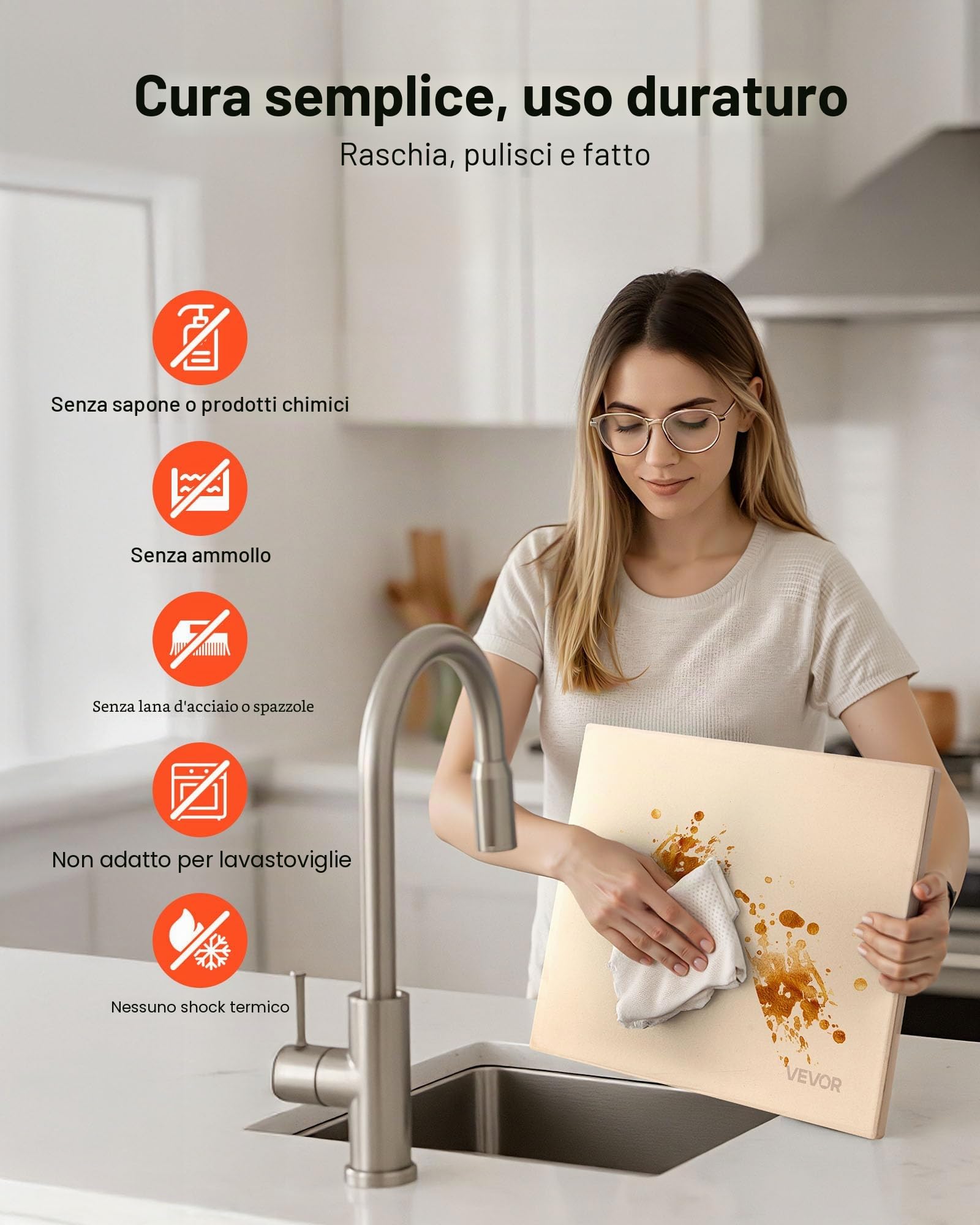 VEVOR Pietra per Pizza, Pietra da Forno per Pizza Rettangolare in Cordierite da 380 x 300 x 15 mm, con Raschietto, Cordierite Resistente al Calore, per Forno da Cucina, Cottura di Pane