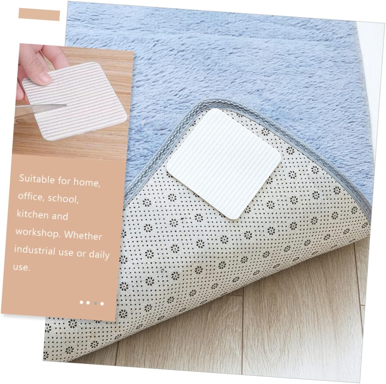 ULTECHNOVO 3sets Anti-Slip Floor Mat Stickers Backing Bathroom Underlay for Rugs Tape Topper Protector Grip Cushion and Mats Indoor from Glue Anti Slip White Non-Woven Fabric 4pcs*3