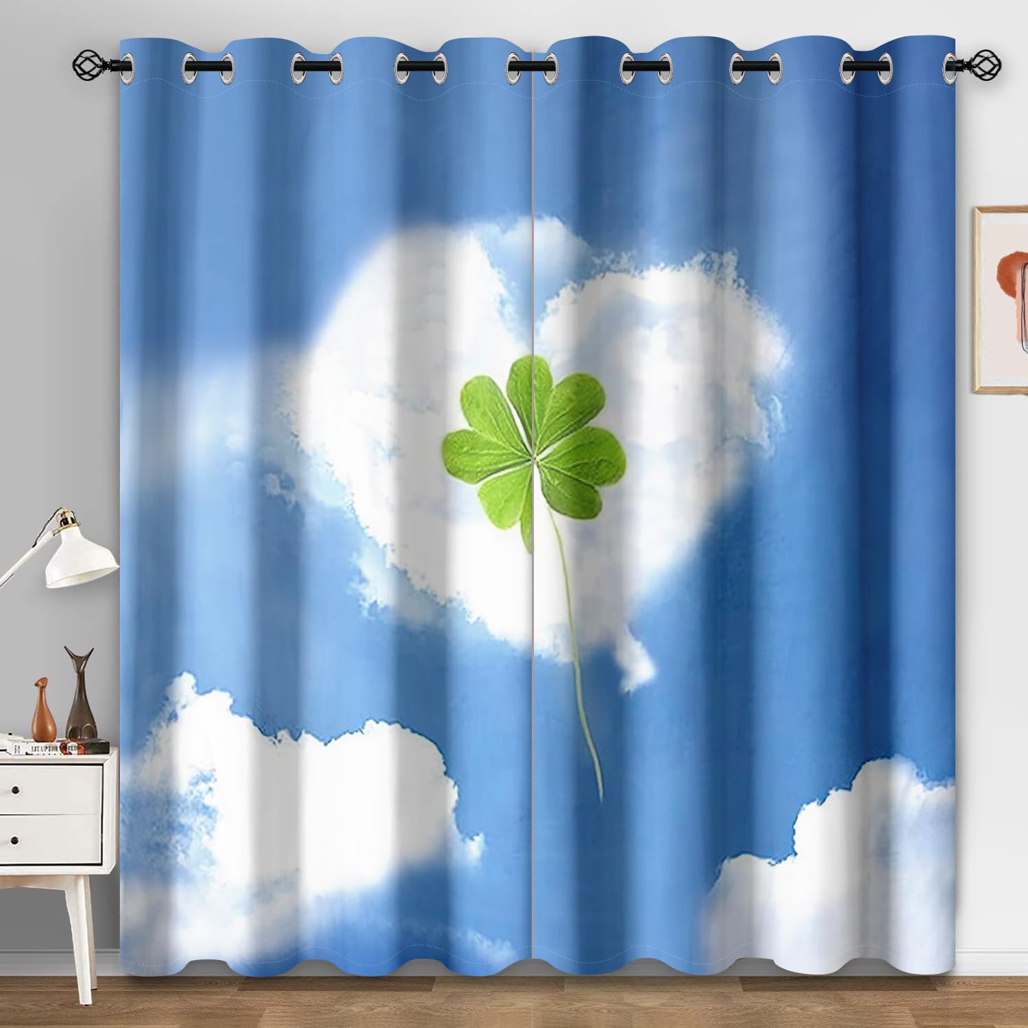 Rideau Occultant Nuage De Coeur Bleu Rideau Occultant Thermiques Polyester Lavable Rideau Salon Décoration Rideau Chambre Bureaux Rideaux Occultant 2 Pièces 2x85x200 cm