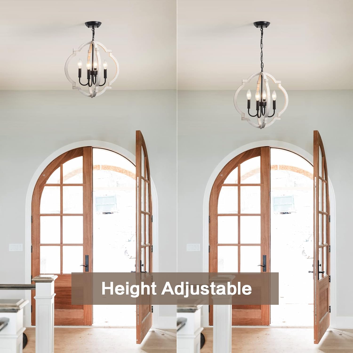 ALISADABOY Farmhouse Orb Wood Chandelier 4 Light Dining Room Light Fixture Rustic Hanging Lighting Pendant Chandelier for Living Room Bedroom Hallway Foyer Entryway