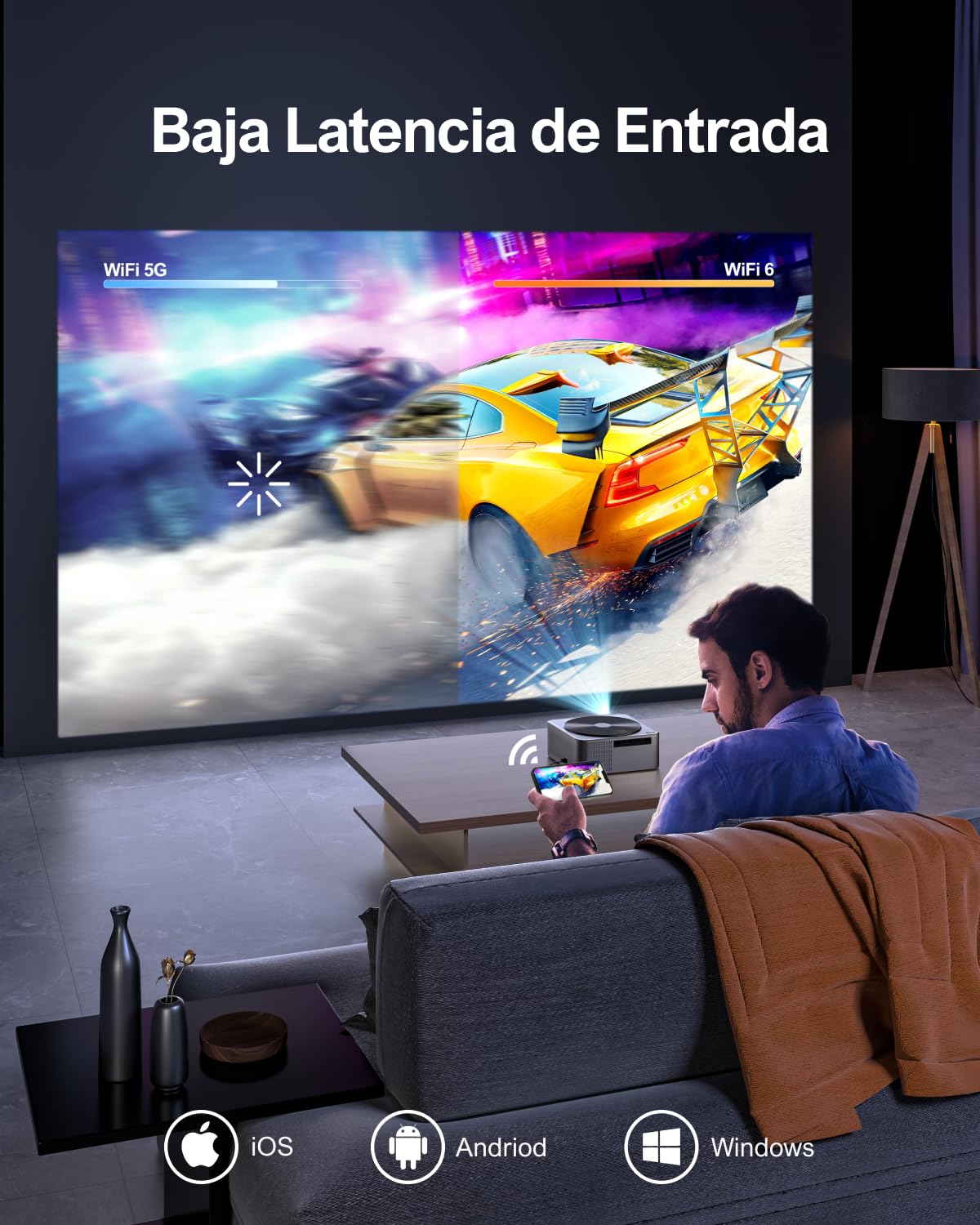 ULTIMEA Proyector Full HD 1080P Nativo con Auto Focus/Keystone, 4K Supporto Cine en Casa 21000Lux, Proyector 5G WiFi Bluetooth, Proyectores Cinema para iOS Android Phone/TV Stick/Laptop