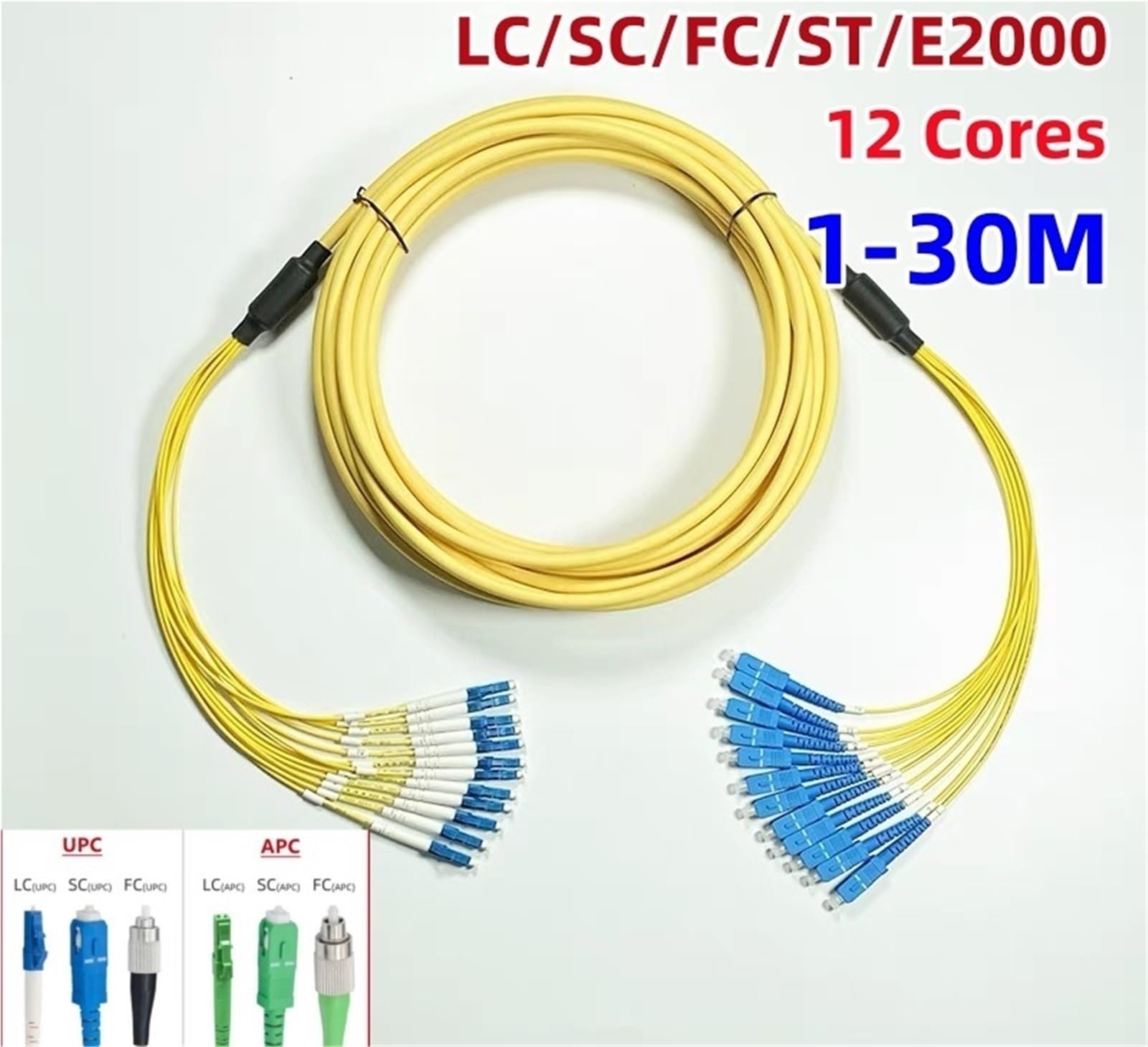 Latiguillo de Fibra LC-LC de 1 m a 30 m, 12 núcleos, monomodo, 20 m, 10 m, 5 m, Cable de conexión SC FC ST E2000 SM de Fibra óptica 12C(5m LC-LC)