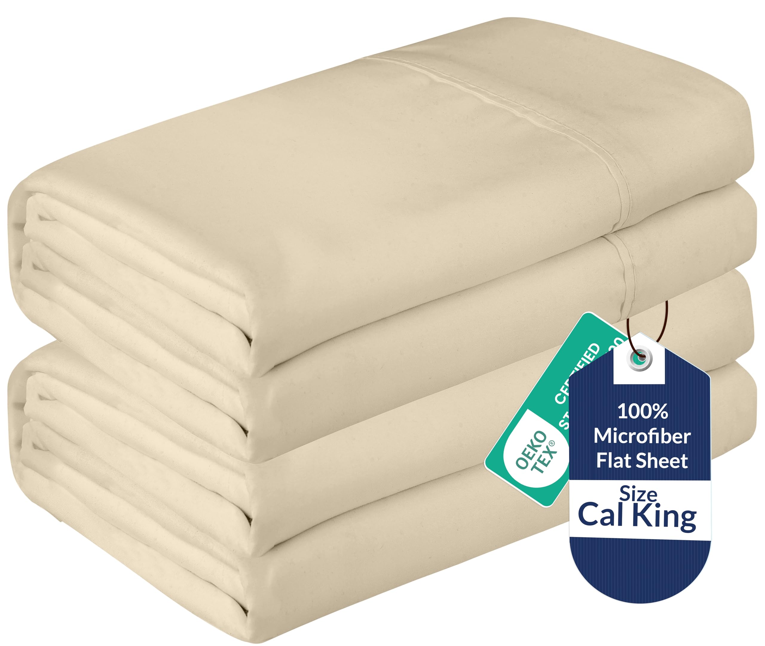 Royale Linens 2 Pack Bulk Flat Sheet Set - Top Sheets - Soft 1800 Microfiber - Stain Resistant - for Hotel, Massage Table, Hospital, Dorm - California King Flat Sheet Sold Separately (King Cal, Sand)