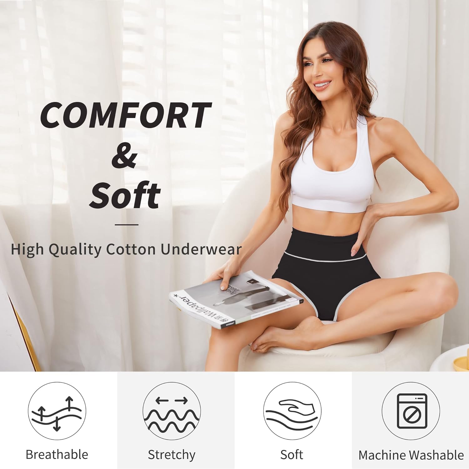 Miniatura 2 de Migbean high Waisted Underwear for Women - Womens Underwear,Panties for Women,Plus Size Underwear for Women,Women's Panties