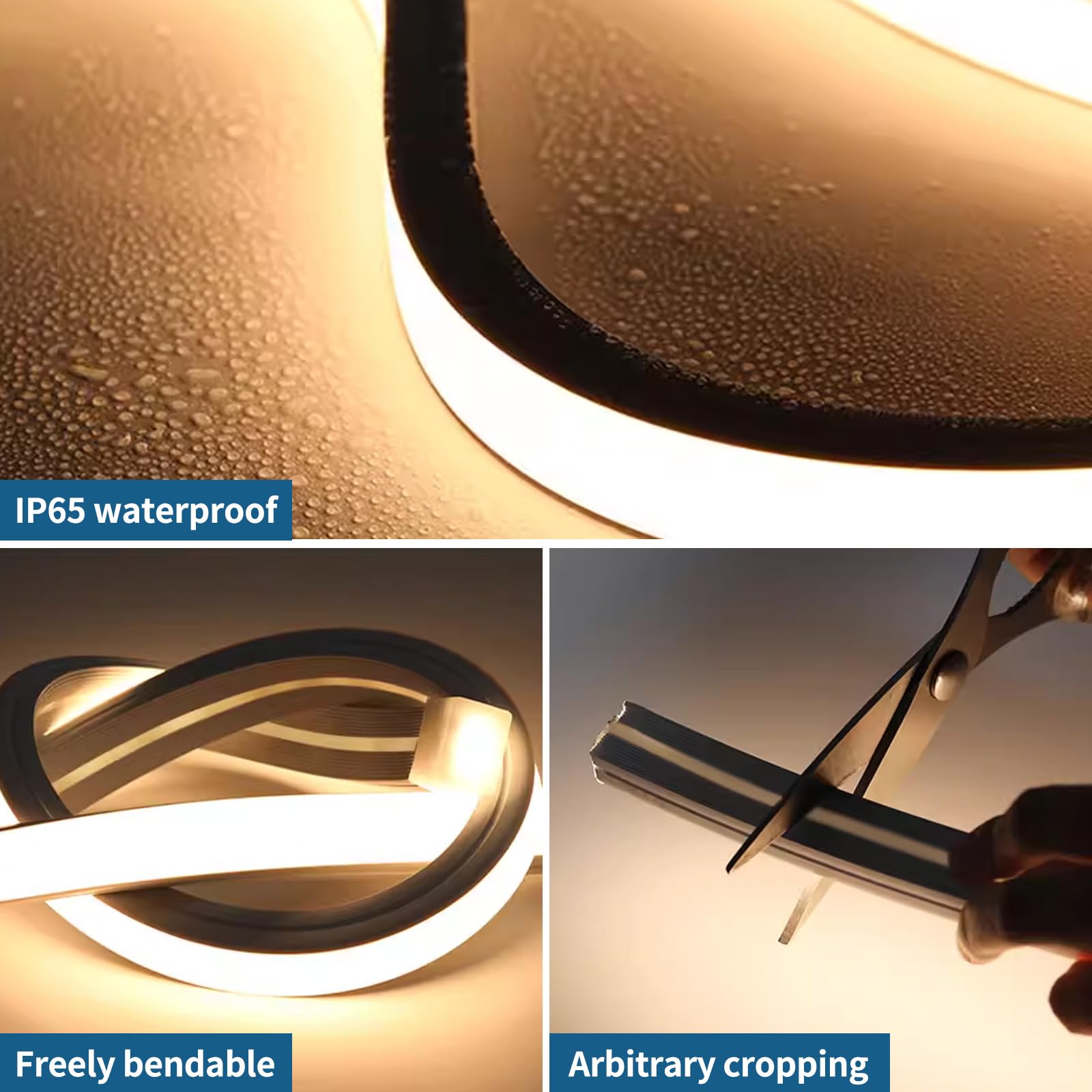 Perfil LED de Silicona Flexible,Perfil de Silicona Flexible 5m,Tira LED Resistente al Agua IP65,Tira de LED y Difusor,para Techo,Armario,Bar,Paneles Acústicos,Iluminación