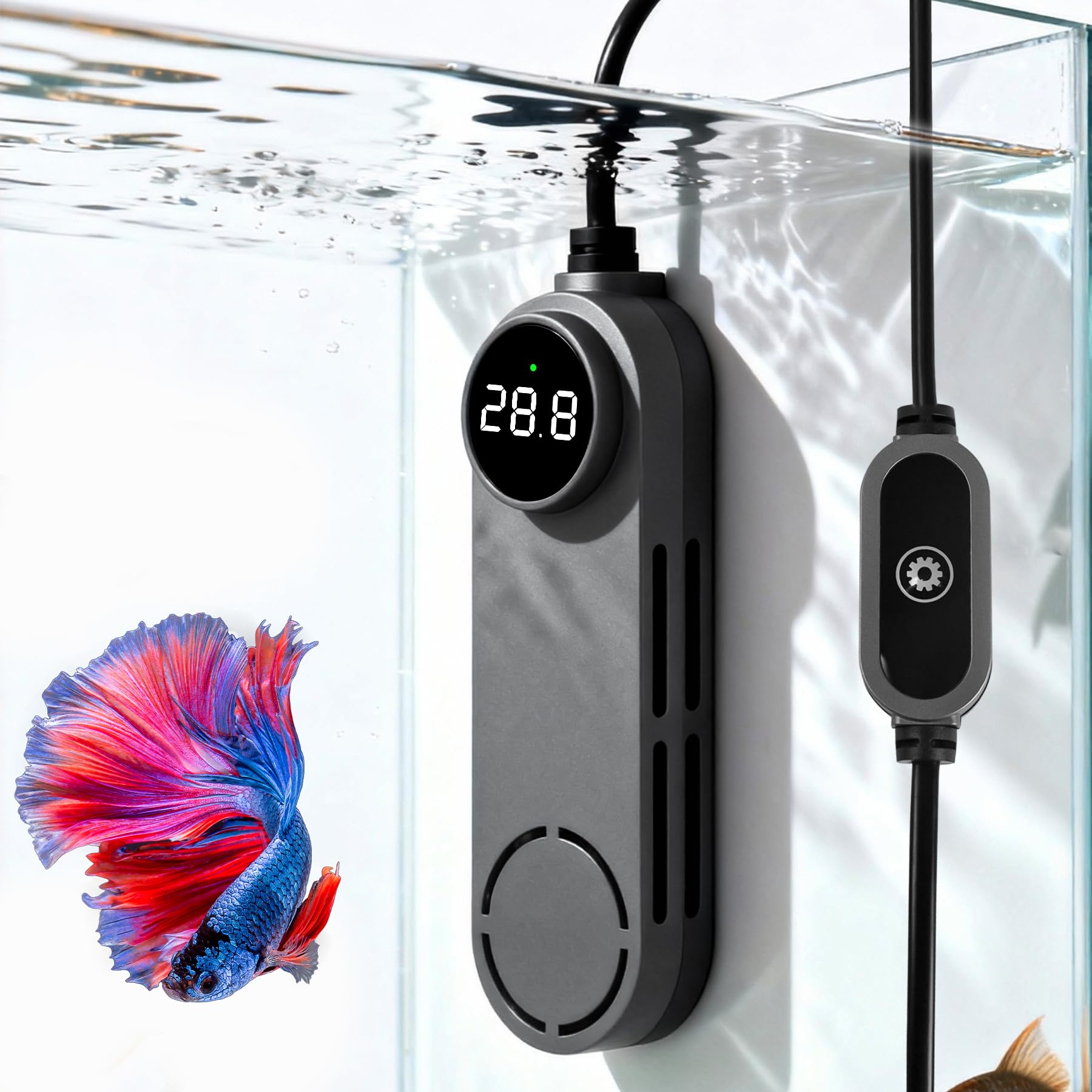 UPETTOOLS 50W Mini Aquarium Heater for 5-10 Gallon Tanks – Submersible Fish Tank Heater with Digital Display & External Temperature Controller, Adjustable 68°F-93°F, for Betta & Turtle Tanks,Shrimp