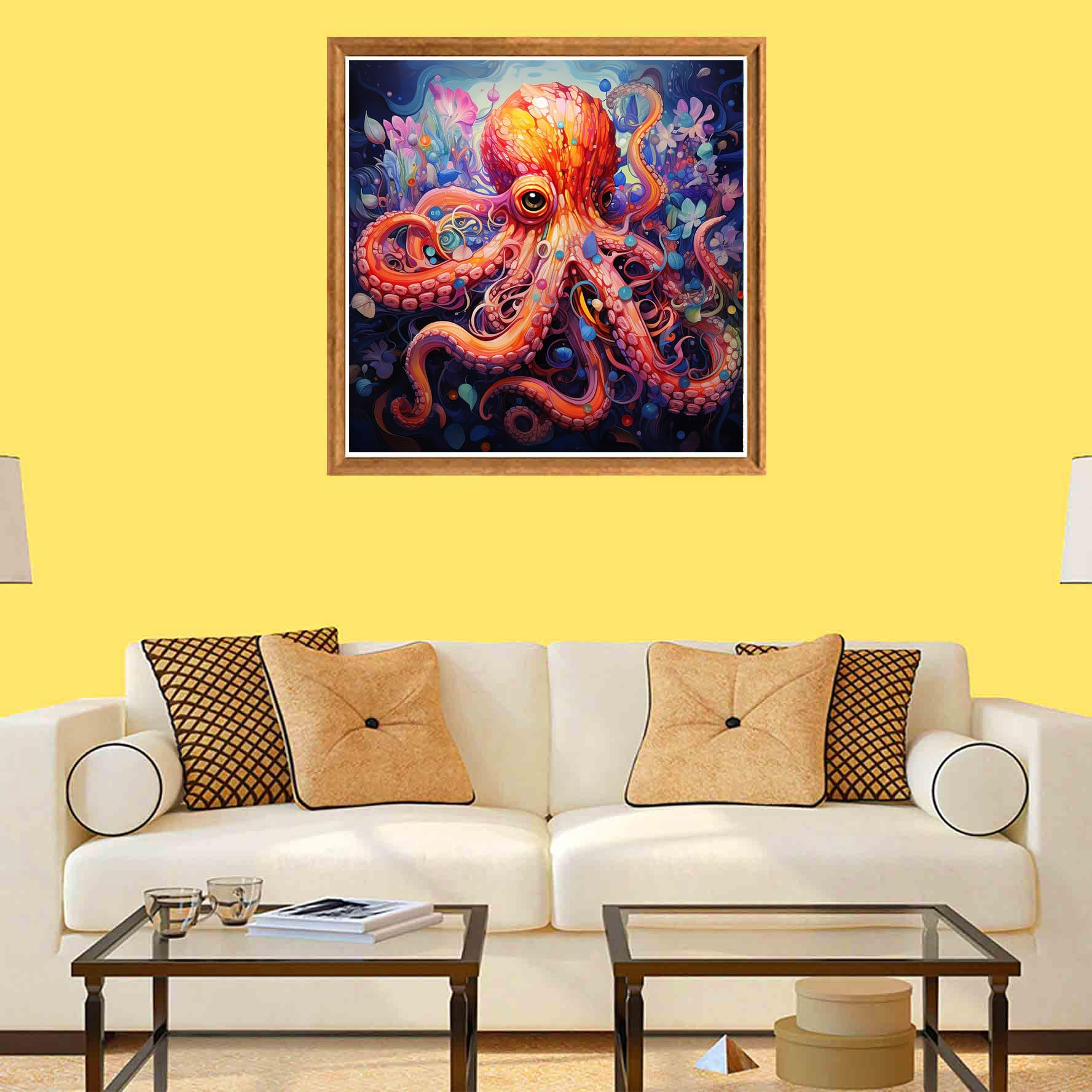 Bimkole 5d Diamond Painting Kit Bricolaje Arte Taza De Pulpo, Cuadro Abstracto Animal Pintura Diamantes Kits Estampados De Punto De Cruz Diamantes De Imitación Decoración De Pared, (30x30 Cm