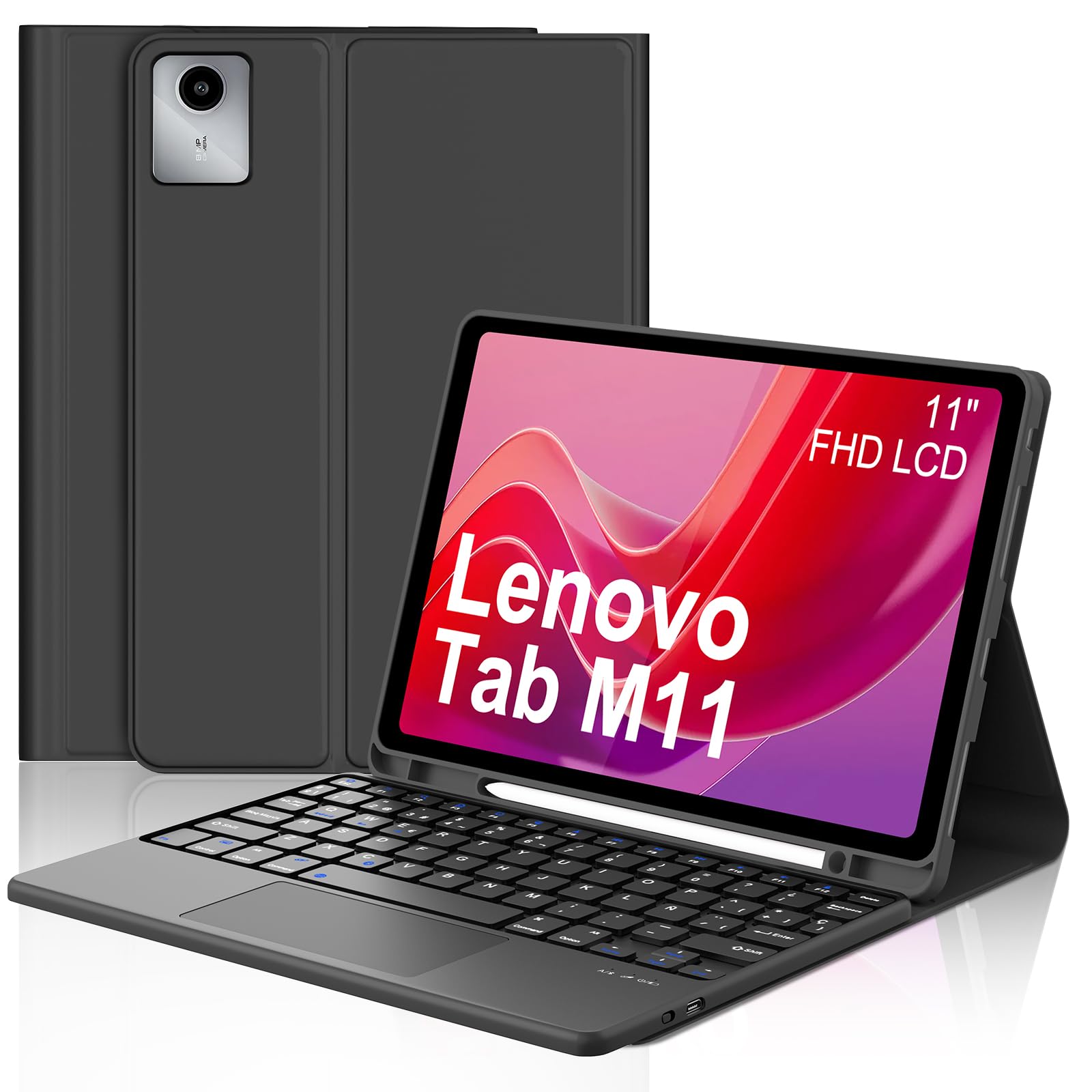 FOGARI Teclado con Touchpad para Lenovo Tab M11 2024 11" | Funda con Español Ñ Teclado para Lenovo Tab M11 11 Pulgadas Bluetooth con Trackpad, Negro