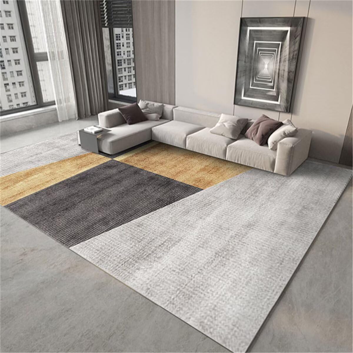 Tapis de salon antidérapant et lavable grand tapis enfant gris