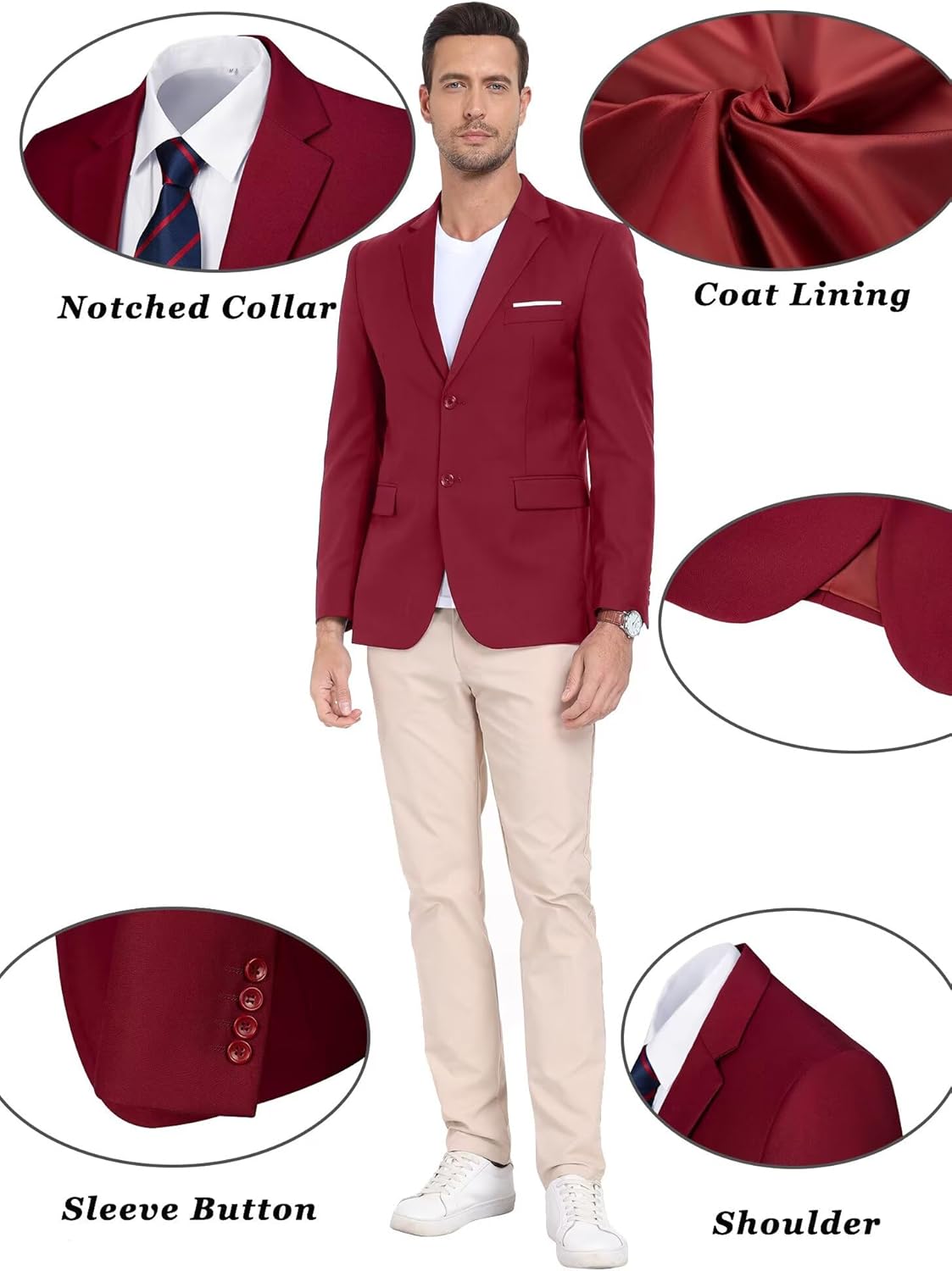Mens Suit Jackets Casual Two Button Slim Fit Blazers Suit Separates Coat Sport Coats with Pockets for Wedding Prom Party - Image 4