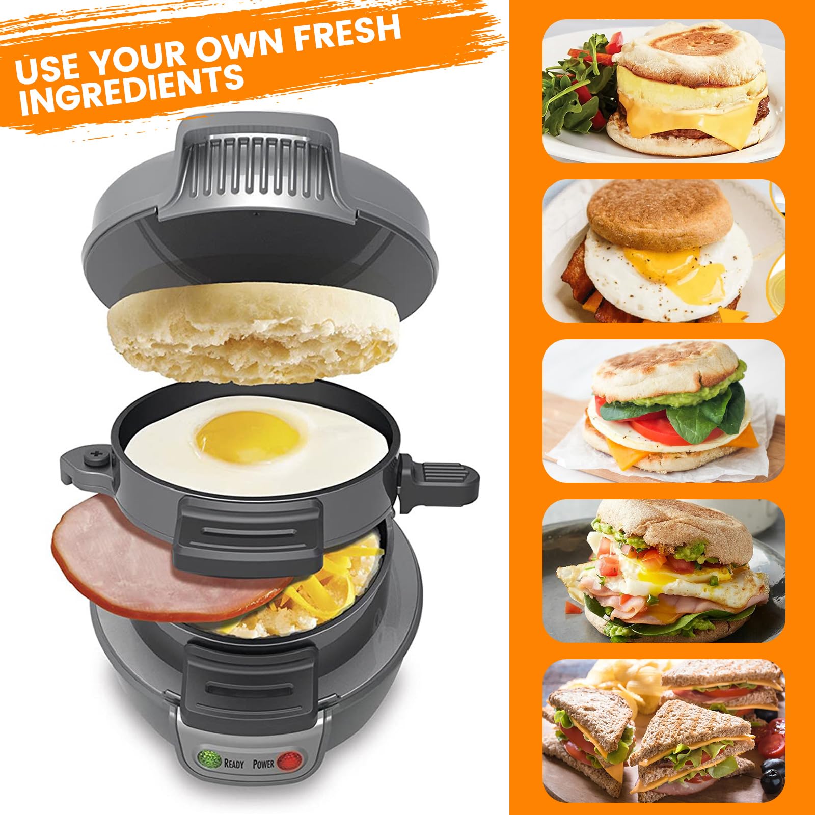 Sandwich - Tostapane per hamburger maker, efficienti piastre riscaldanti antiaderenti, lavabili in lavastoviglie, 600 W, per pane, per colazione, casa, cucina, pancake, colore: grigio argento