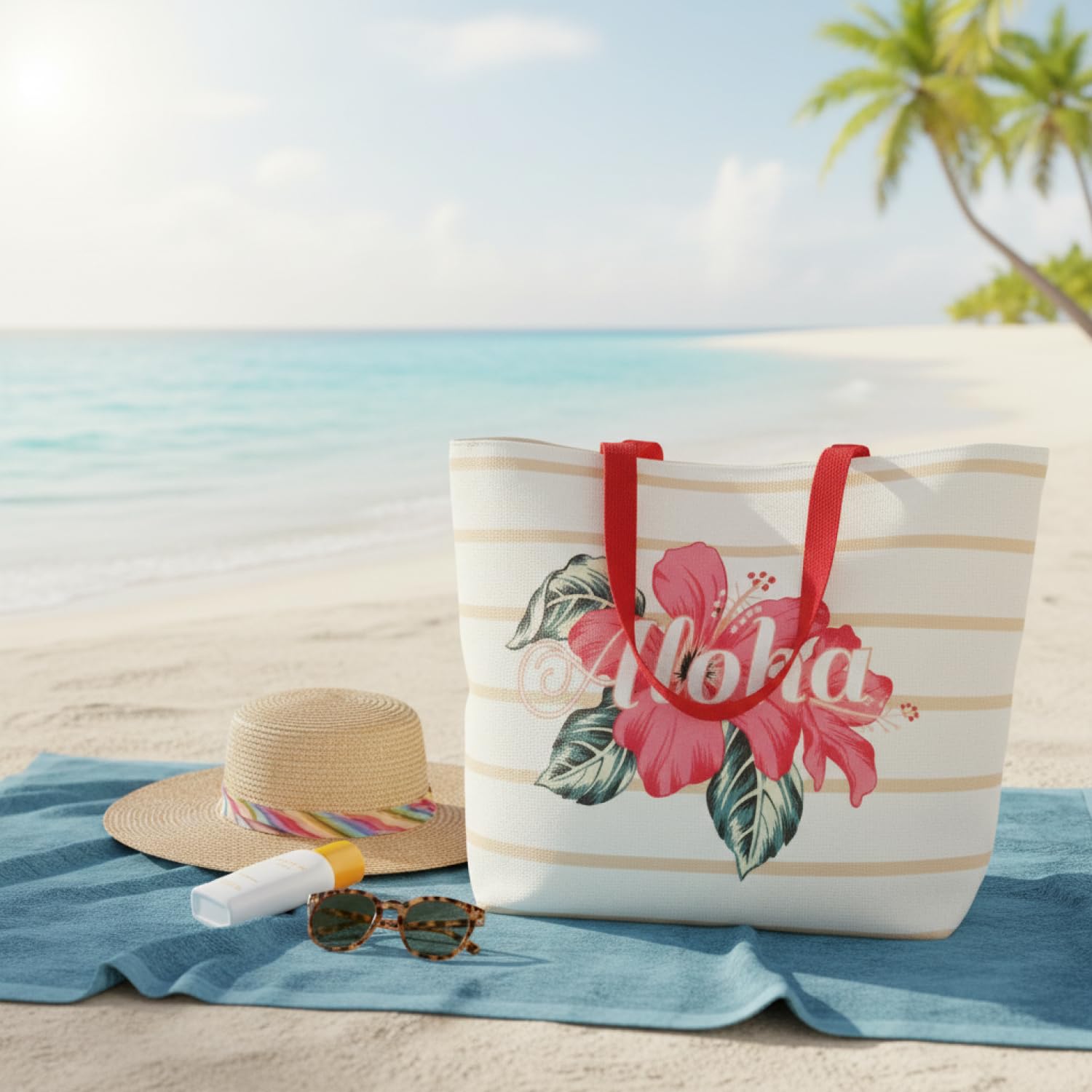 com-four® Duza torba plazowa - torba na akcesoria kapielowe - damski shopper - model na ramie do basenu i wakacyjnych wyjazdów