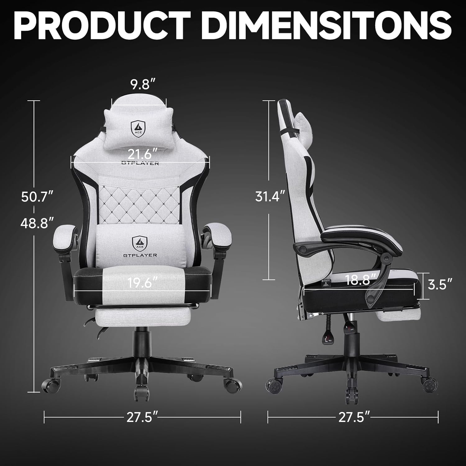 GTPLAYER Gaming Chair, Fabric Computer Office Chair with Pocket Spring Cushion, Ergonomic Office and Gaming, Video Gaming Chair with Linkage Armrests, High Back Desk Chair with Adjustable Recliner - Image 3