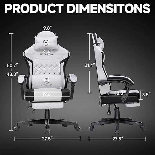 Miniatura 3 de GTPLAYER Silla para videojuegos, silla de oficina de tela para computadora con cojín de resorte de bolsillo, ergonómica para oficina y juegos, silla