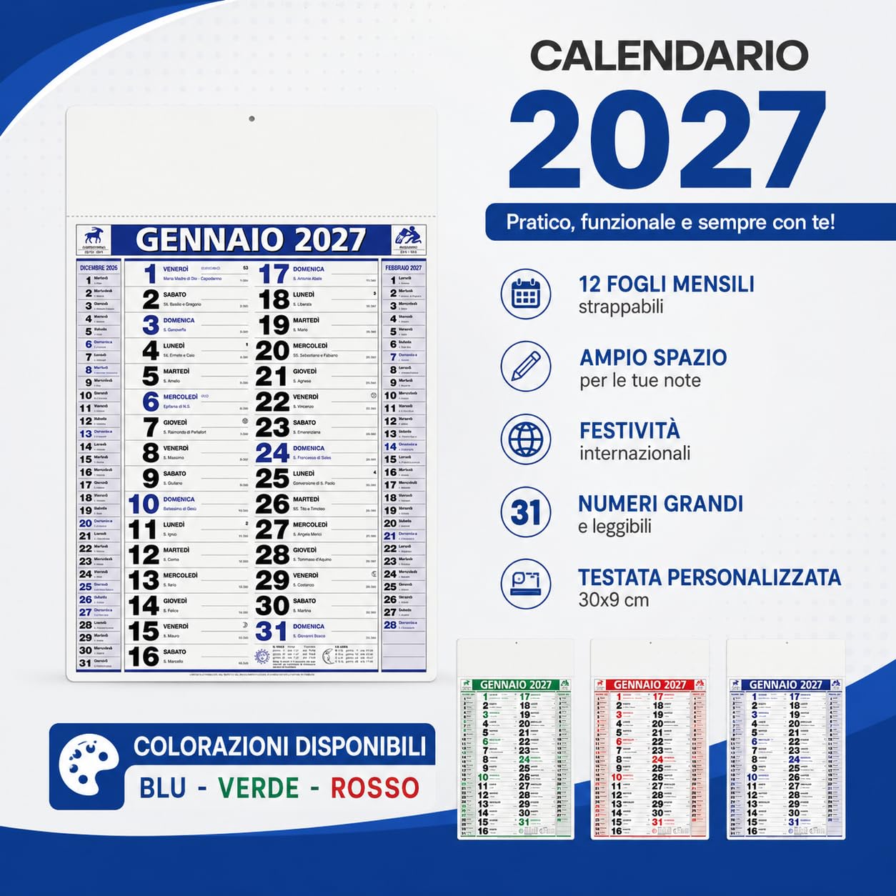 Calendari Personalizzati 2027 in Stock da 100 Pezzi Olandesi Grandi da Muro Notes sul Retro per Gadget Pubblicitari di Fine Anno e come Omaggio per i Clienti o Regali Aziendali | PA646