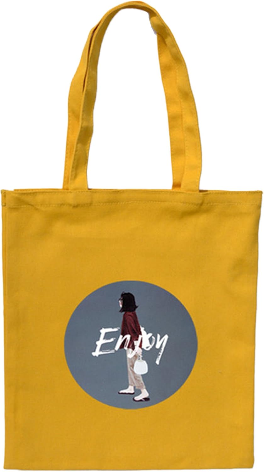 Amazon タコストア Taco Store コットン トートバッグ おしゃれ ガール な イラスト が スタイリッシュ 感を演出 ファスナー 付きで 街中 でも 安心 イエロー トートバッグ