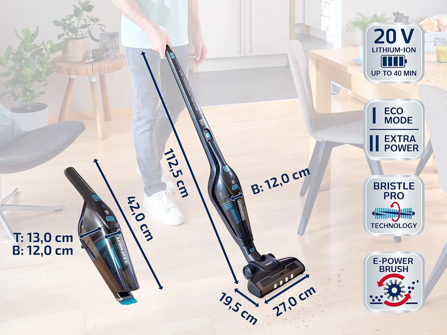 Leifheit Akkustaubsauger Rotaro PowerVac 2in1 20V, mit Handstaubsauger