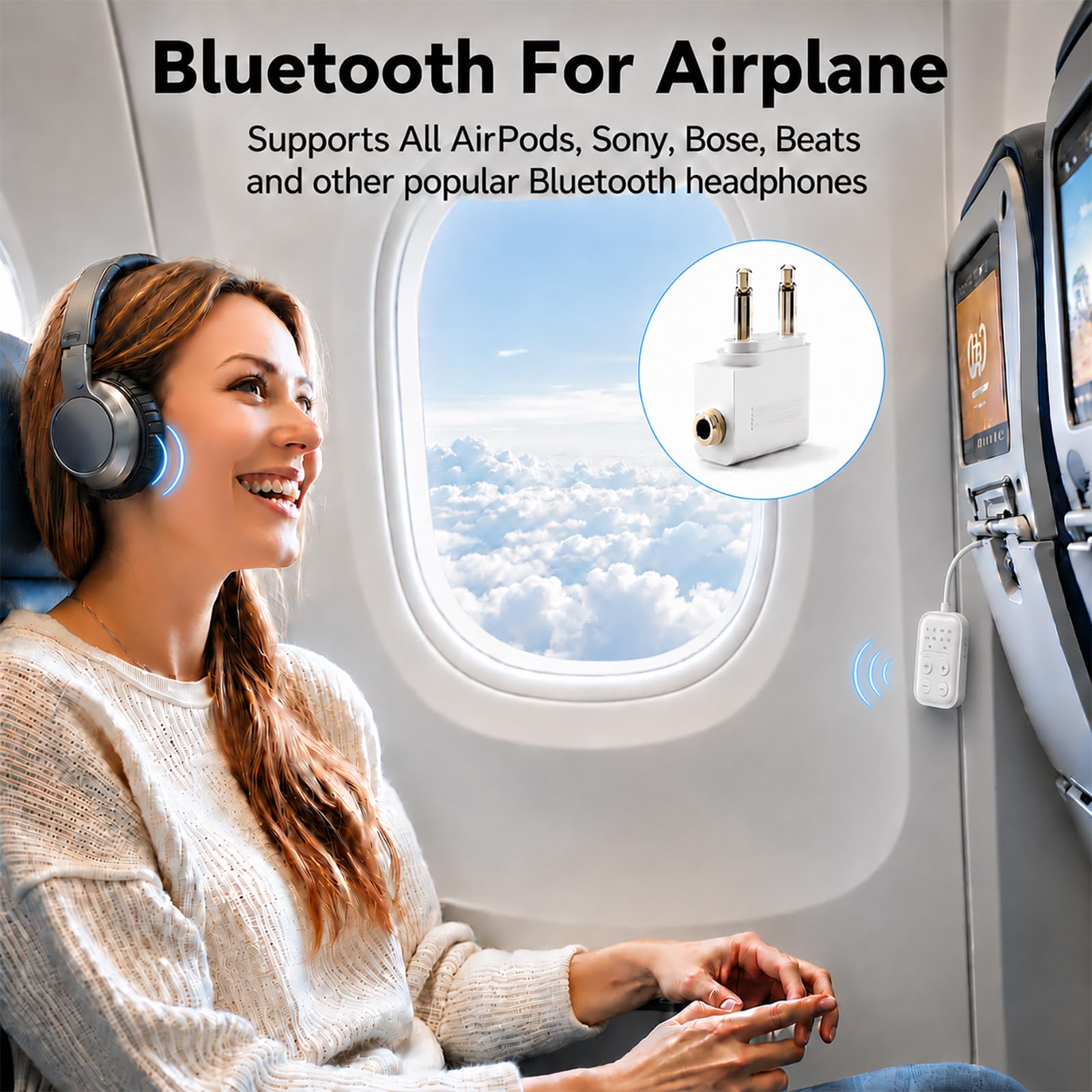 2026 Upgarded Bluetooth 5.4 Receptor transmisor, adaptador Bluetooth 2 en 1 para coche, viajes, avión, soporta 2 AirPods/auriculares, adaptador inalámbrico con aptX baja latencia, larga