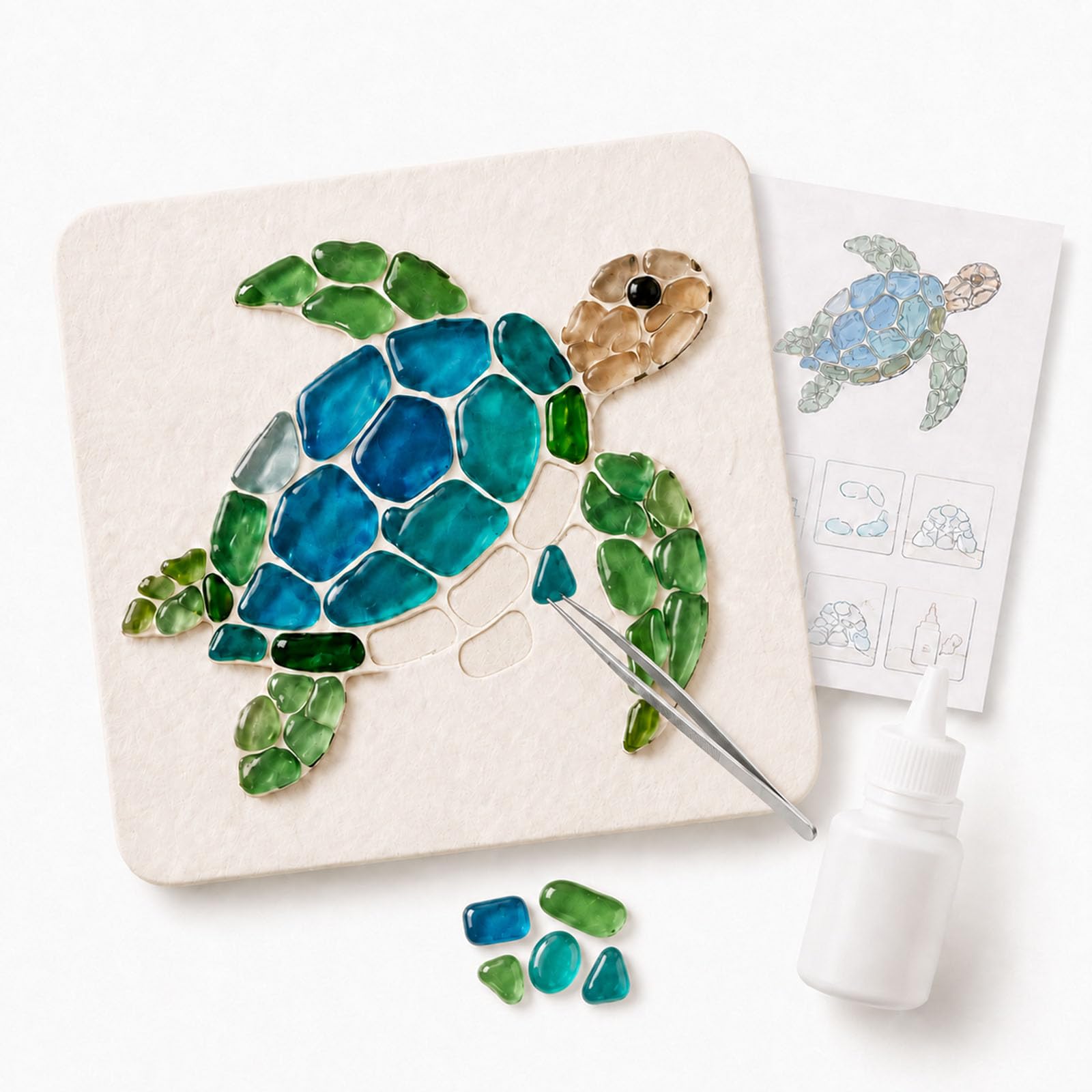 Jeeeun Sea Glass Art Kit for Adults, DIY Mosaic Craft, 4‑Inch Board (#D)