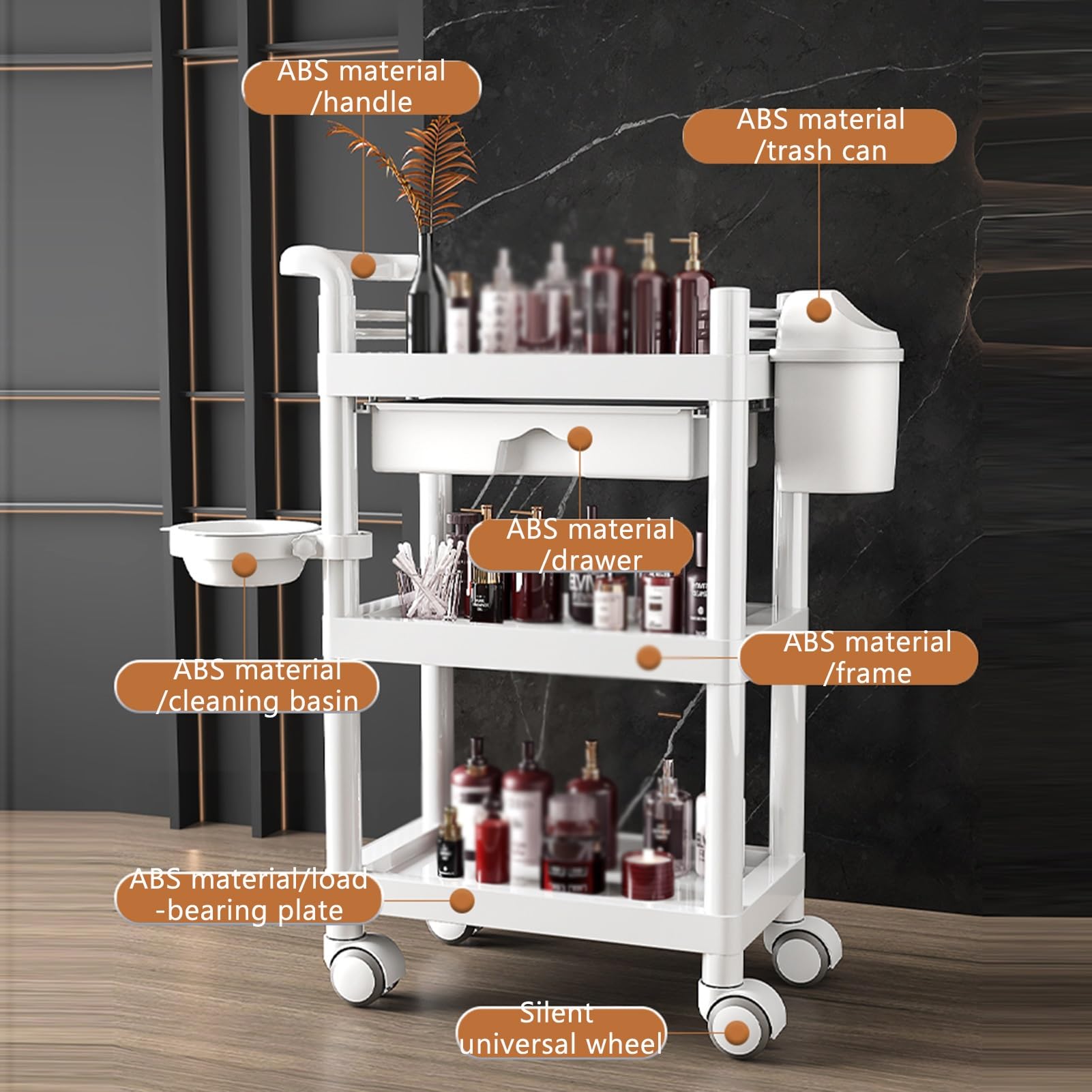 Wózek Fryzjerski, Trzypoziomowy Wózek Do Przechowywania Na Kółkach Z Uchwytem, ​​plastikowy Organizer Do Przechowywania, Do Salonów, Łazienek, Biur(Size 4)
