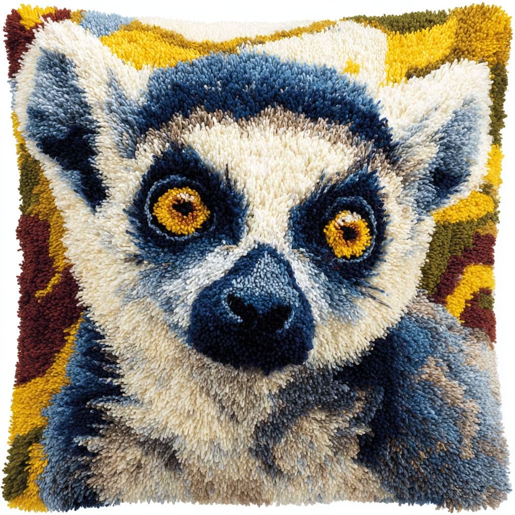 Taxpy Latch Hook Kits, Animals Monkey Pillow DIY Rug Crochet Hook Cushion Making Kits with Preprinted Pattern Canvas Handmade Cushion Kit 43x43cm