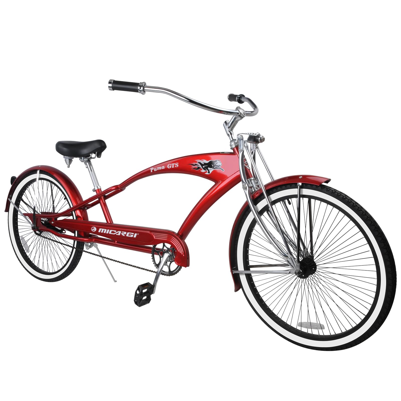 MICARGI 26-in Beach Cruiser Bike for Adults Chopper Stretch Bike with Hi Ten Steel Frame Single Speed Coaster Brake Complete Cruiser Bike Multiple Colors