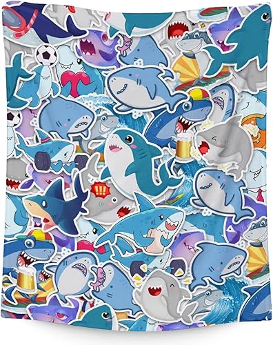 Miniatura 13 de Manta de tiburón personalizada con nombre, 30 x 40 pulgadas, lindas mantas de tiburón para niños y niñas, manta de felpa suave y mullida azul claro