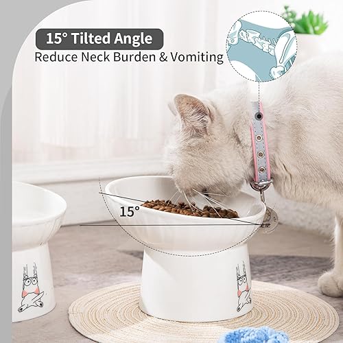 Miniatura 3 de AOMRYOM Juego de 2 cuencos elevados de cerámica inclinados extra anchos de 6.5 pulgadas, cuencos elevados para alimentos y agua para gatos mayores