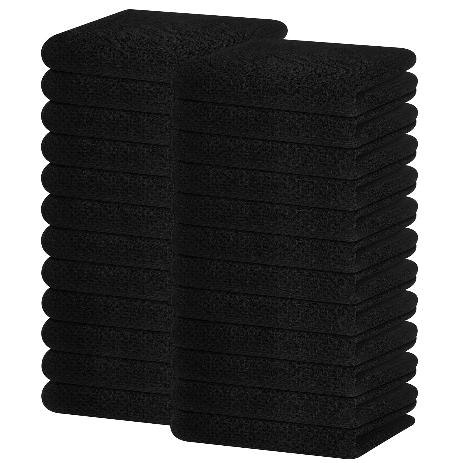 Homaxy 100% Cotton Waffle Weave Kitchen Dish Towels 24-Pack, Black