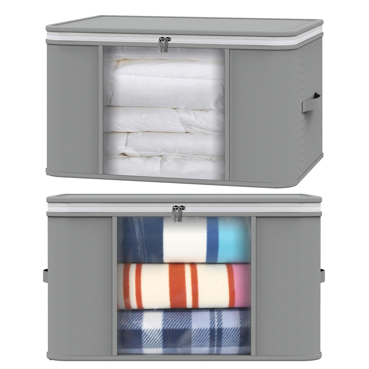 Vinsani Grey 2Pcs Clothes Storage Bags Organiser Big Capacity Wardrobe Duvet Underbed Storage With Double Zipper, Moisture-Proof Big Clear Windows Perfect Space For Clothes, Beddings, Blankets –