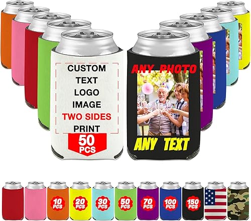 Funda para enfriadores de cerveza personalizada, 50 unidades, a granel, con aislamiento, para botella de bebidas con imagen, logotipo, texto para