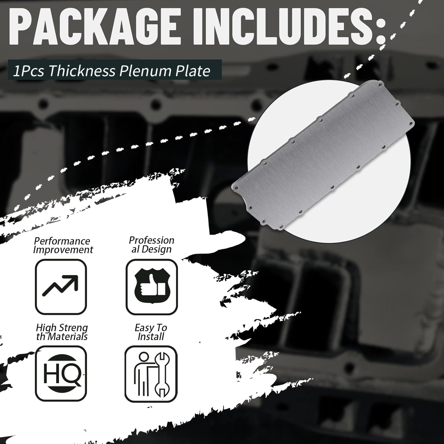 1/4" Thickness Plenum Plate(1PCS) Compatible with Dodge 360 Magnum 5.2L 5.9L 1992-2003 Engine